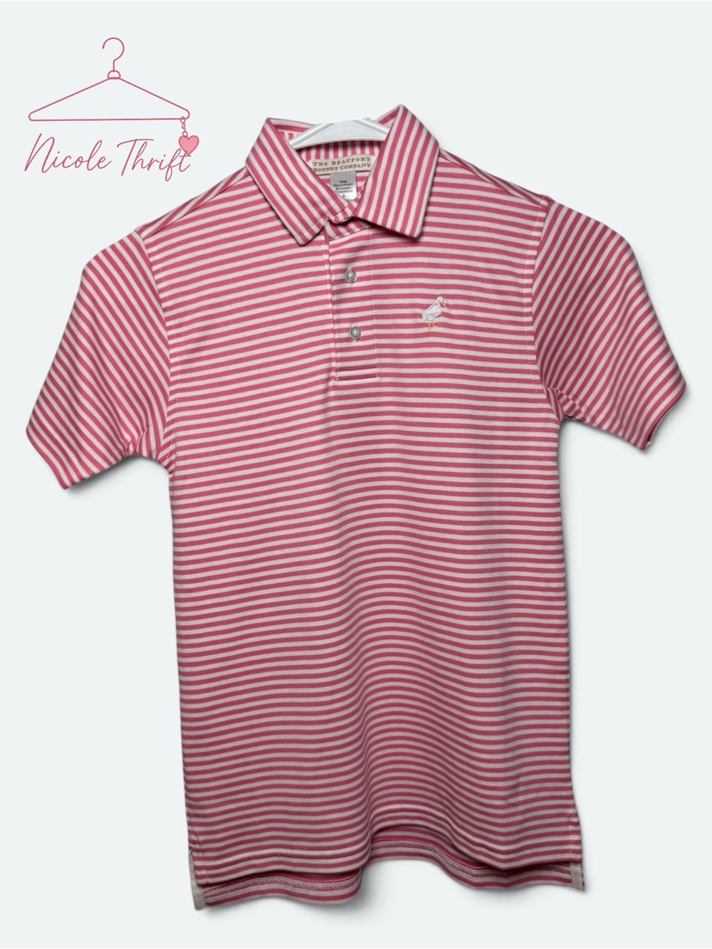 The Beaufort Bonnet Company Boys Pink Stripe Pima Polo Size 8